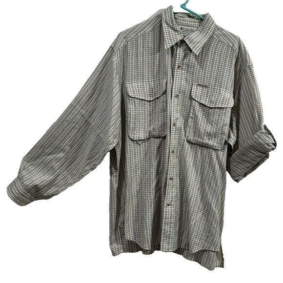 Columbia Women’s Green Plaid Button up  Long Sleeve Polyester Blend Shirt Large - Picture 2 of 12
